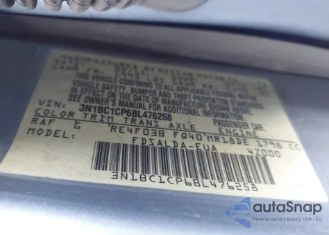 2011 Nissan Versa 1.8S from USA, damaged, VIN 3N1BC1CP6BL476258